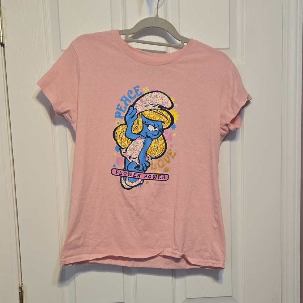 Women's Pink 'Smurfette Flower Power' Graphic Tee